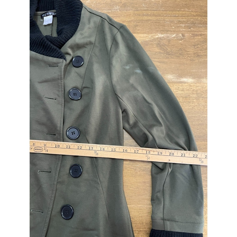 Venus Jacket, Women's Size 8, Green Black, Button Up Long Coat, Long Sleeve - Picture 7 of 12